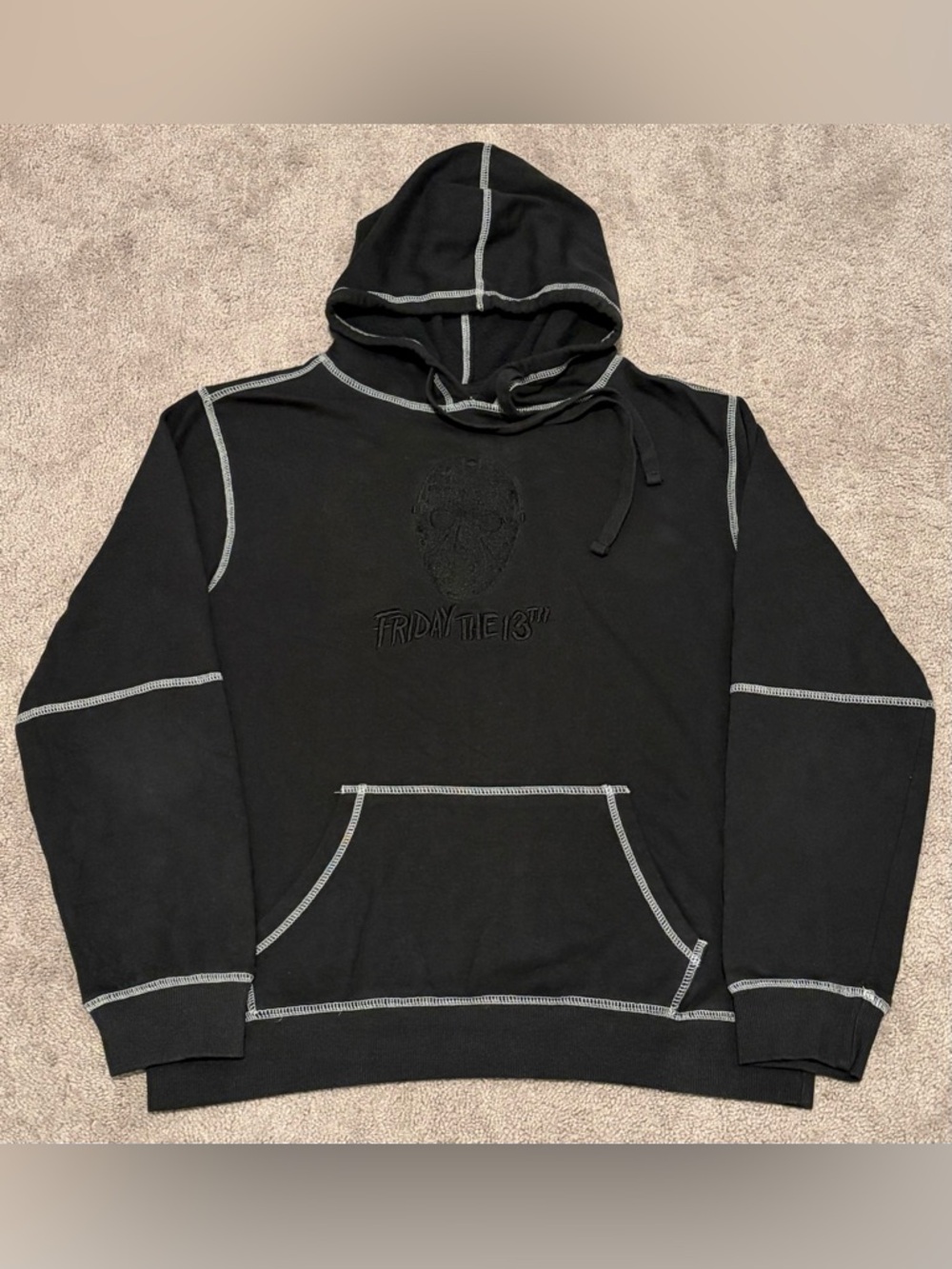 Friday The 13th Men’s Black Pullover Hoodie Size XL Embroidered Mask